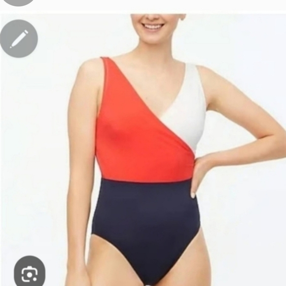 Colorblock One-Piece Swimsuit - Pink, White & Navy Sz S - Picture 2 of 10